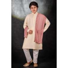 Light Gold Ethnic Kurta Stole Combo Set