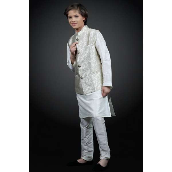 Ivory Kids Boys Kurta Pajama Waistcoat Set