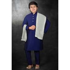 Navy Blue Indian Boys Wedding Wear Kurta Stock Pajama Set