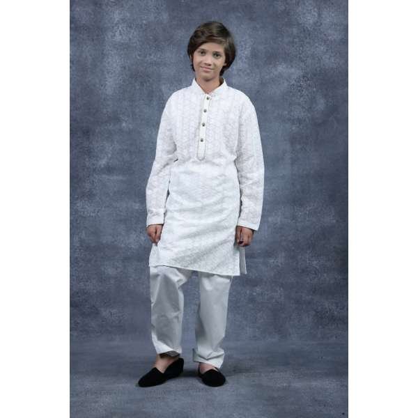 White Embroidered Kids Kurta Shalwar 
