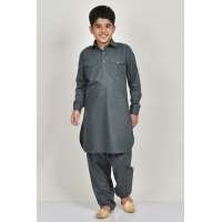 Dark Grey Collar Kurta For Boys