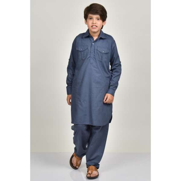 Blue Teen Boys Side Pockets Shalwar Kameez