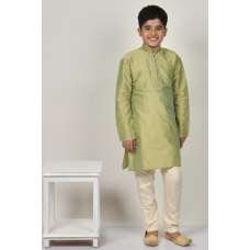 Pista Green Embroidered Wedding Kids Kurta Pajama