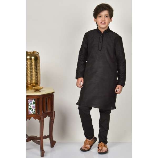 Royal Black Embroidered Boys Eid Kurta Pajama