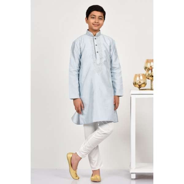 Steel Grey Boys Embroidered Kurta Pajama