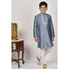 Grey Indian Pakistani Boys Embroidered Kurta Pajama