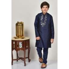 Navy Blue Mirror Work Shimmering Boys Kurta Pajama
