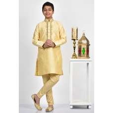 Gold Premium Texture Embroidered Indian Boys Kurta Pajama Gold Premium Texture Embroidered Indian Boys Kurta Pajama