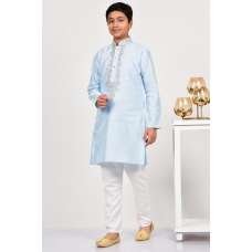 Light Blue Embroidered Kurta White Pajama Boys Suit Light Blue Embroidered Kurta White Pajama Boys Suit