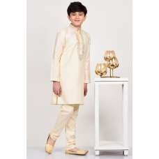 Cream Embroidered Stitched Kurta Pajama for Boys