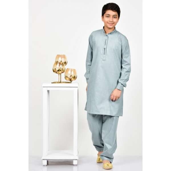 Grey Plain Teen Boys Kurta Shalwar