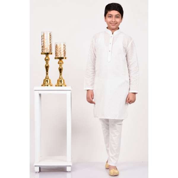 White Boys Formal Cotton Kurta Trouser 