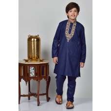 Blue Embroidered Kurta Shalwar For Boys