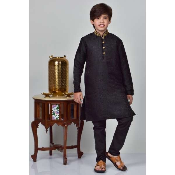 Black Indian Designer Boys Kurta Pajama