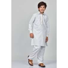 White Embroidered Pathan Boy Embroidered Salwar Kameez