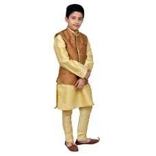 Gold Rust Indian Ethnic Waistcoat Kurta Set for Boys