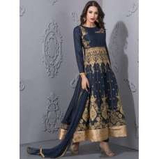Blue Party Dress Gold Anarkali Gown
