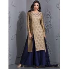 RICH BRONZE BROCADE TOP WITH MOTIZ PAIRED WITH BLUE TAFTA SKIRT