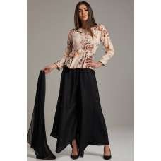 Peach & Black Modern Style Readymade Palazzo Suit