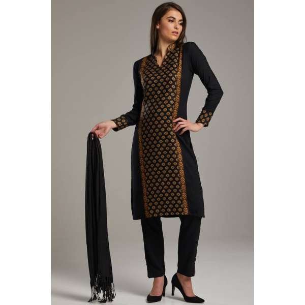 Black Brocade Kurti Style Ready to Wear Pakistani Suit