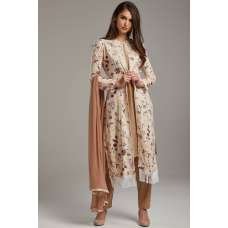 Brown Printed Readymade Jacket Suit