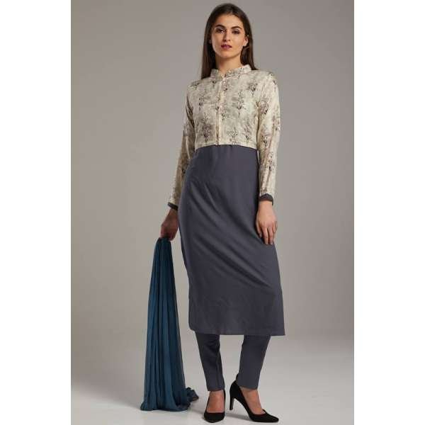 Grey Indian Designer Ready To Wear Layered Suit