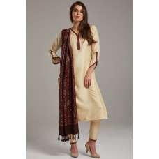 Fawn Punjabi Style Designer Woven Shawl Suit