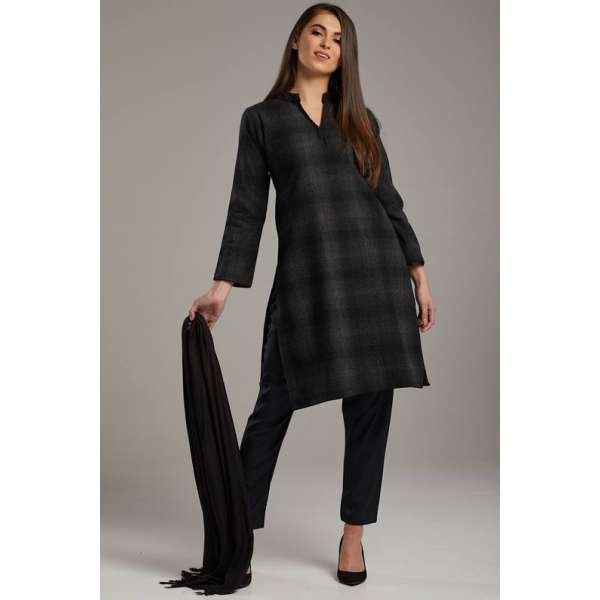 Grey & Black Woven Kurti Premium Quality Readymade Suit