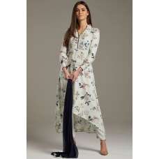 White C Cut Kurta Floral Printed Designer Suit