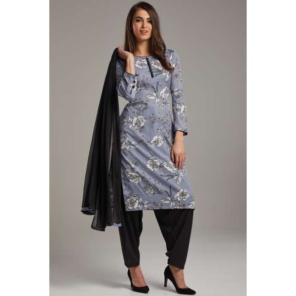 Grey & Black Pakistani Designer Ready To Wear Salwar Kameez