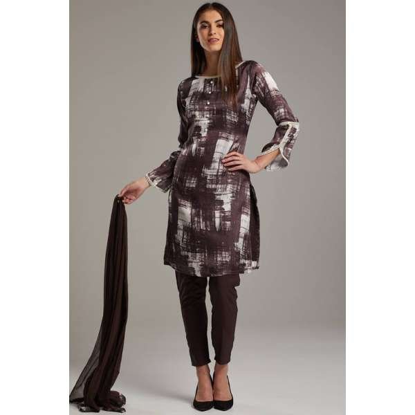 Choco Brown Printed Kurti Suit