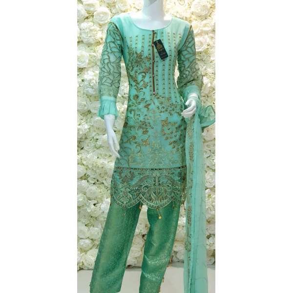 MINT GREEN ETHEREALLY EMBROIDERED CHIFFON READYMADE SALWAR SUIT