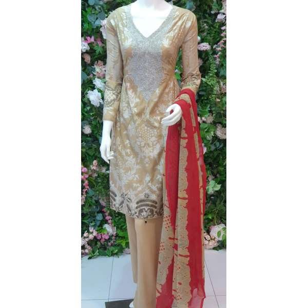 SUNLIGHT BEIGE PEPLUM INDIAN PAKISTANI READYMADE LAWN SUIT
