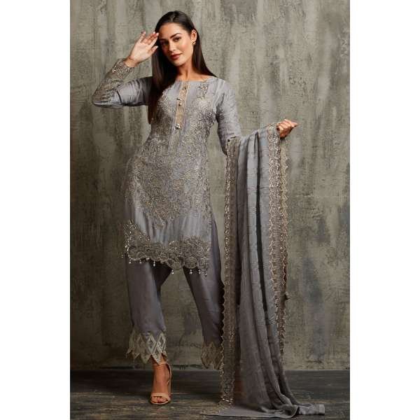 Silver Pakistani Party Suit