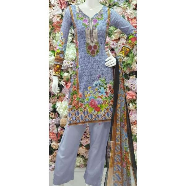 GREY PAKISTANI PRINTED LAWN READYMADE SALWAR KAMEEZ