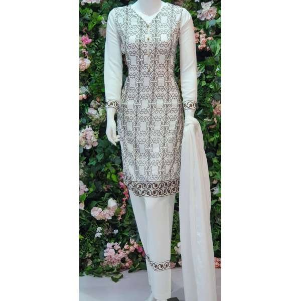 WHITE READYMADE PAKISTANI PREMIUM LINEN SALWAR KAMEEZ