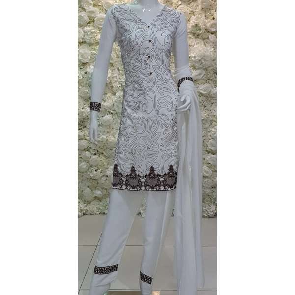WHITE EMBROIDERED PAKISTANI READYMADE SALWAR KAMEEZ