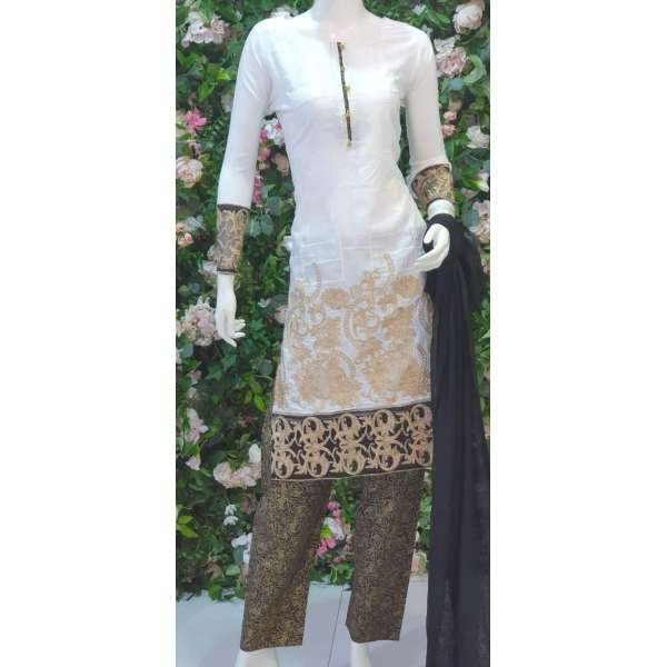 WHITE LINEN EMBROIDERED EID PAKISTANI DRESS