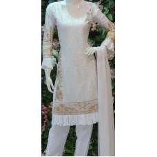 WHITE READYMADE PAKISTANI VISCOSE FABRIC SALWAR KAMEEZ 