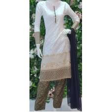 WHITE LINEN & GEORGETTE READYMADE PAKISTANI SALWAR SUIT
