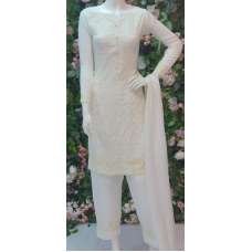 MAGNIFICENT WHITE LINEN READYMADE PAKISTANI SALWAR SUIT