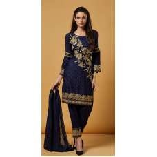Blue Embroidered Readymade Linen Salwar Suit