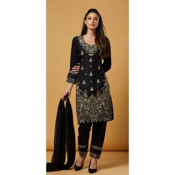 Black Pakistani Designer Linen Salwar Suit