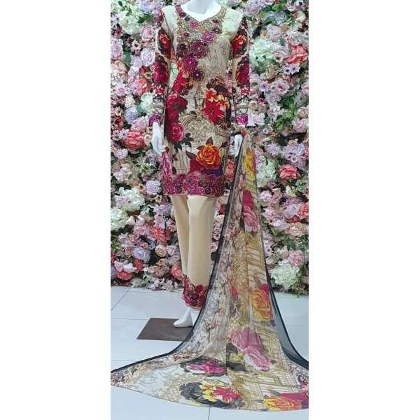 Gul Ahmed 3D Floral Pakistani Lawn Designer Suit