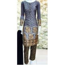 Grey Linen Resham Embroidered Readymade Salwar Suit