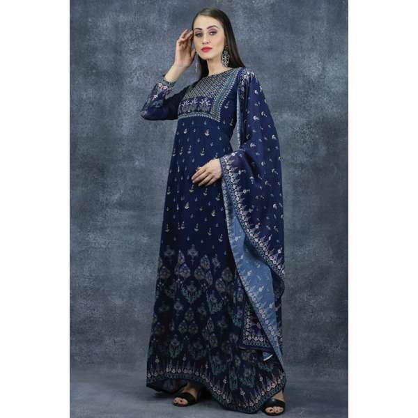 Navy Blue Festive Suit Indian A-Line Anarkali Dress