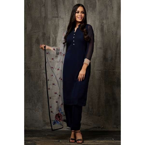 Navy Blue Salwar Kameez Readymade Pakistani Designer Party Suit