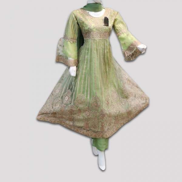 Green Indian Mehndi Frock Wedding Suit