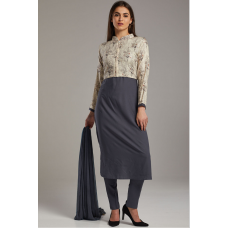 Grey Printed Layered Style Readymade Suit