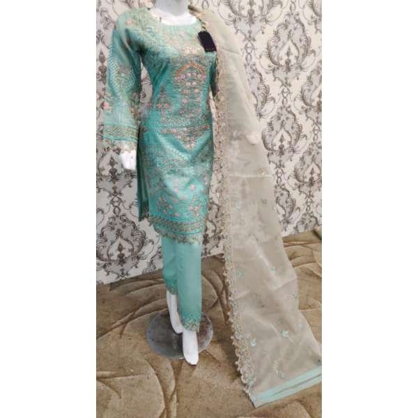 Ferozi Embroidered Chiffon Suit Indian Wedding Fancy Dress